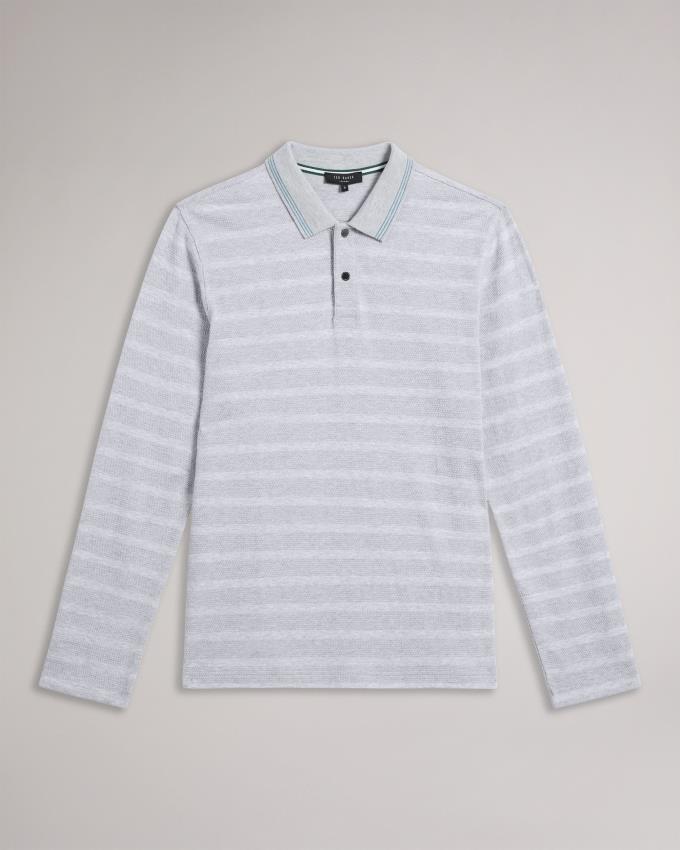 Polo Ted Baker Long Sleeve Textured Stripe Grise Homme | TAR-16092370